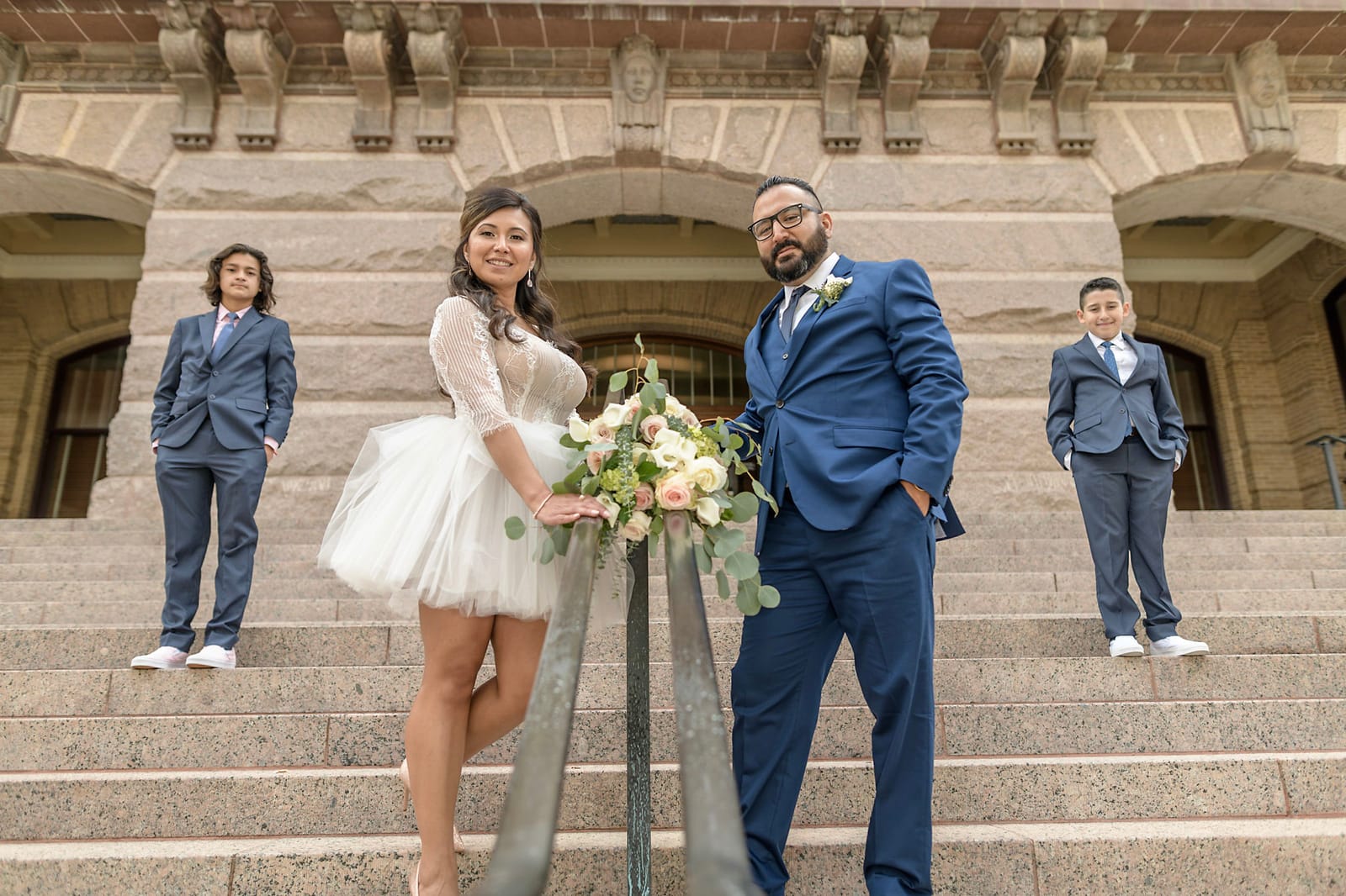 Houston Texas justice of the peace courthouse wedding, steps, kids posing