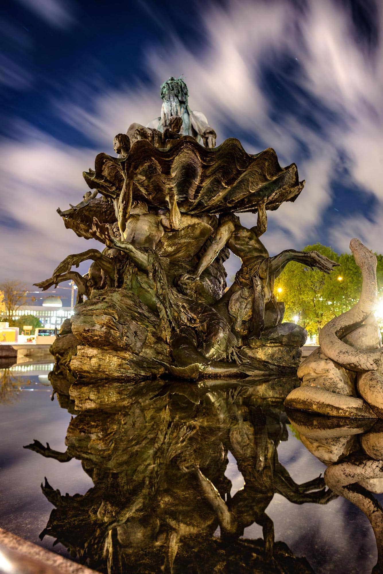 A fountain in a park.