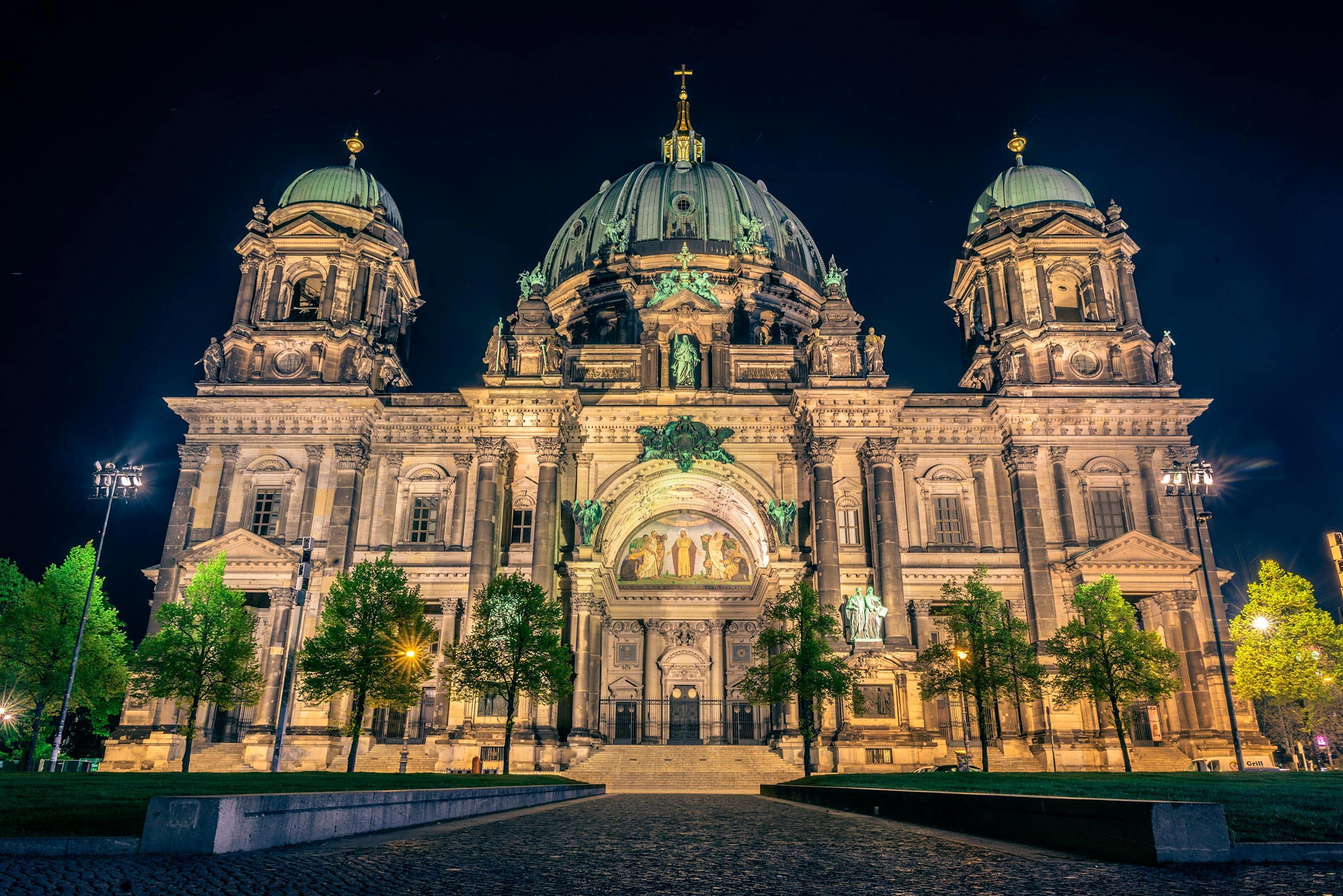 Berlin cathedral at night.