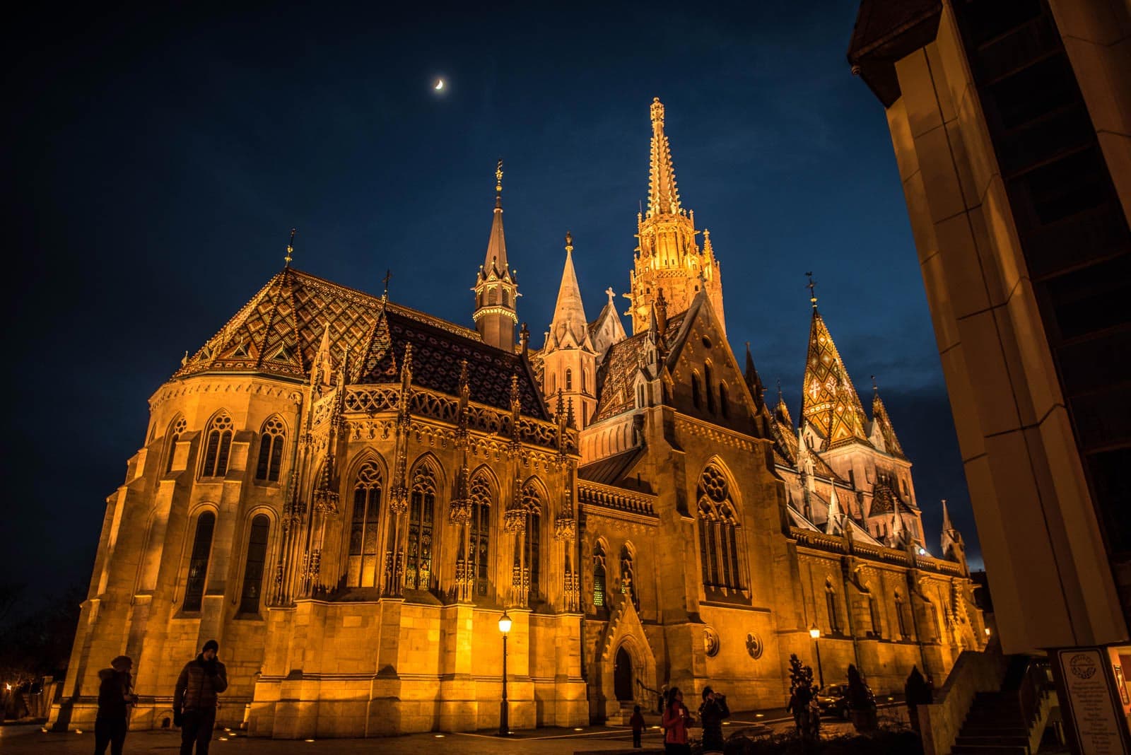 The hungarian parliament building lit up at night.