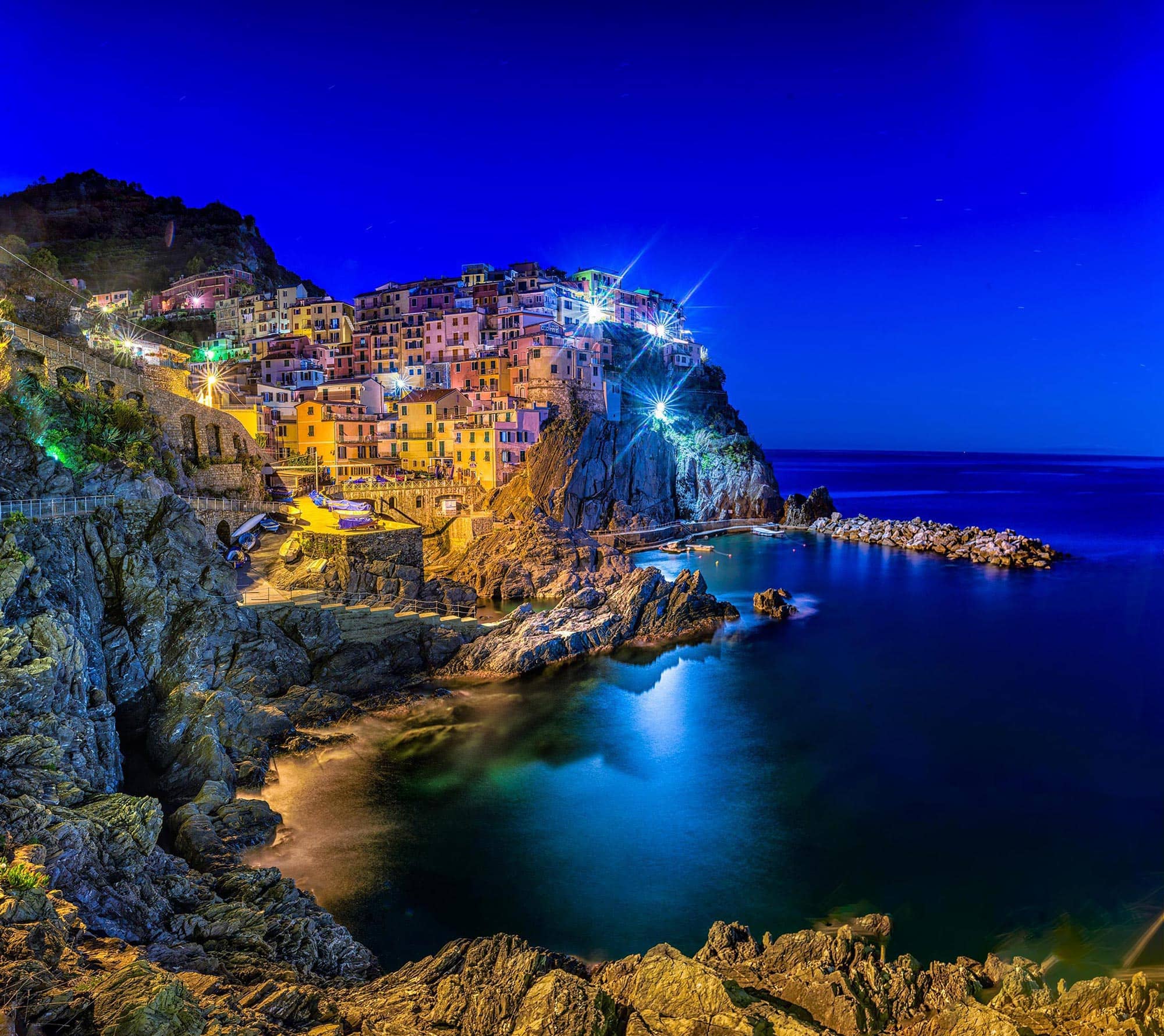 Cinque terre, italy at night.