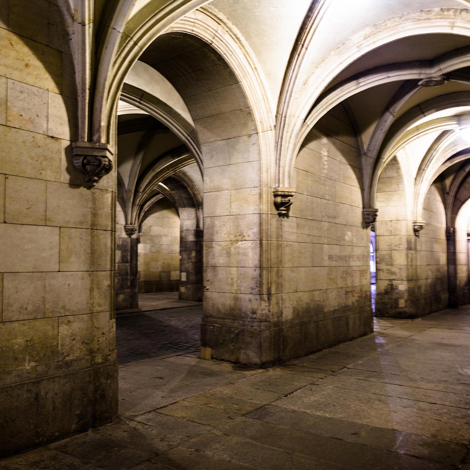 The arches are made of stone.