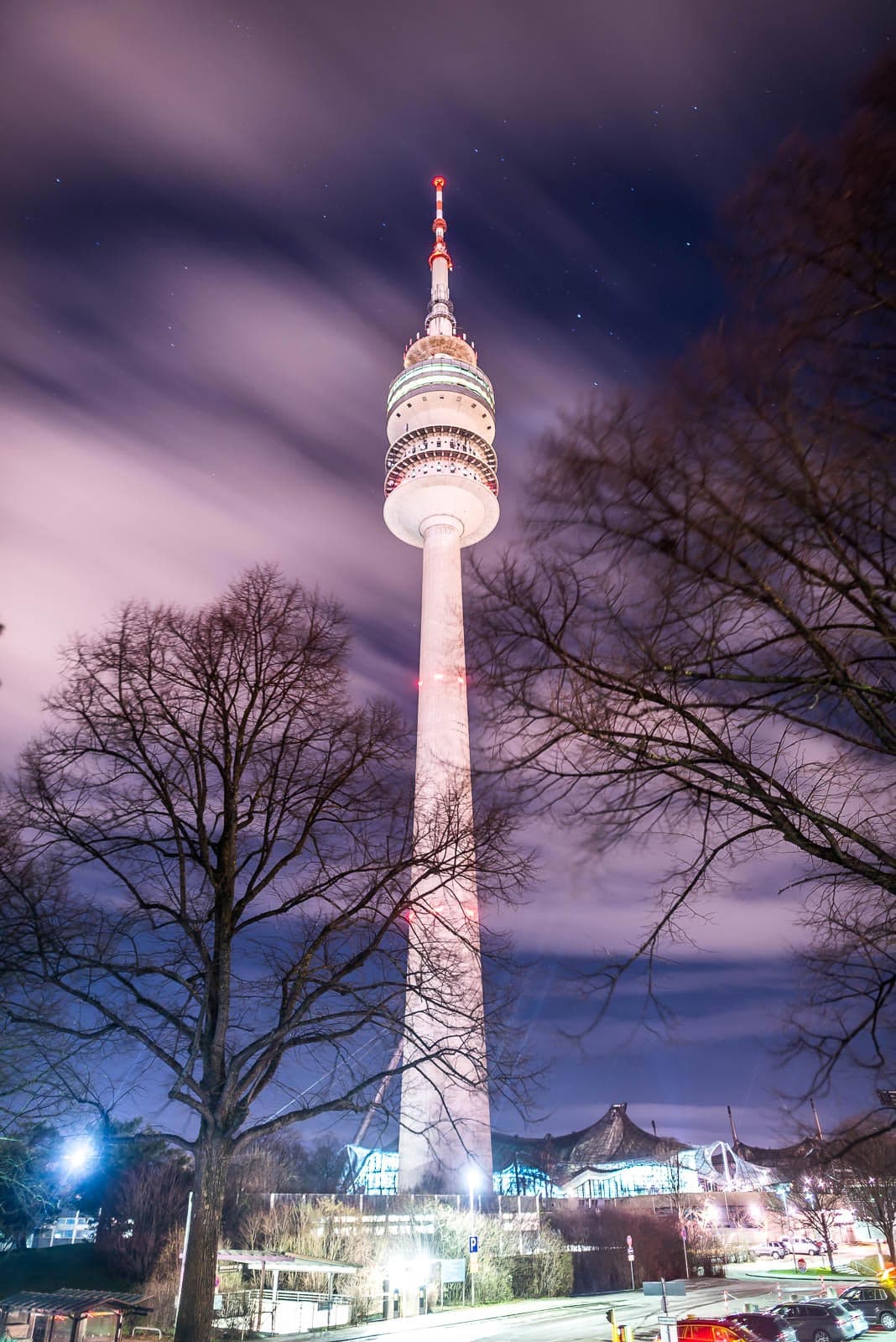 Olympic Tower at night in Munich
