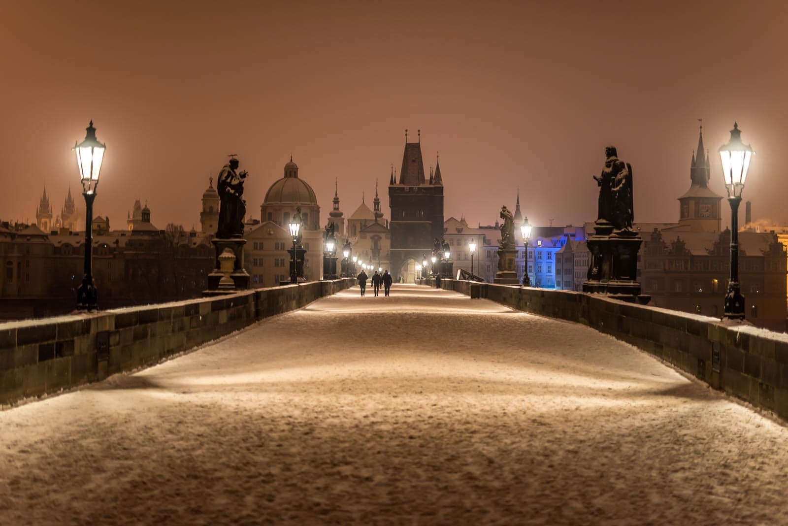 Charles bridge at night in prague, czech republic.