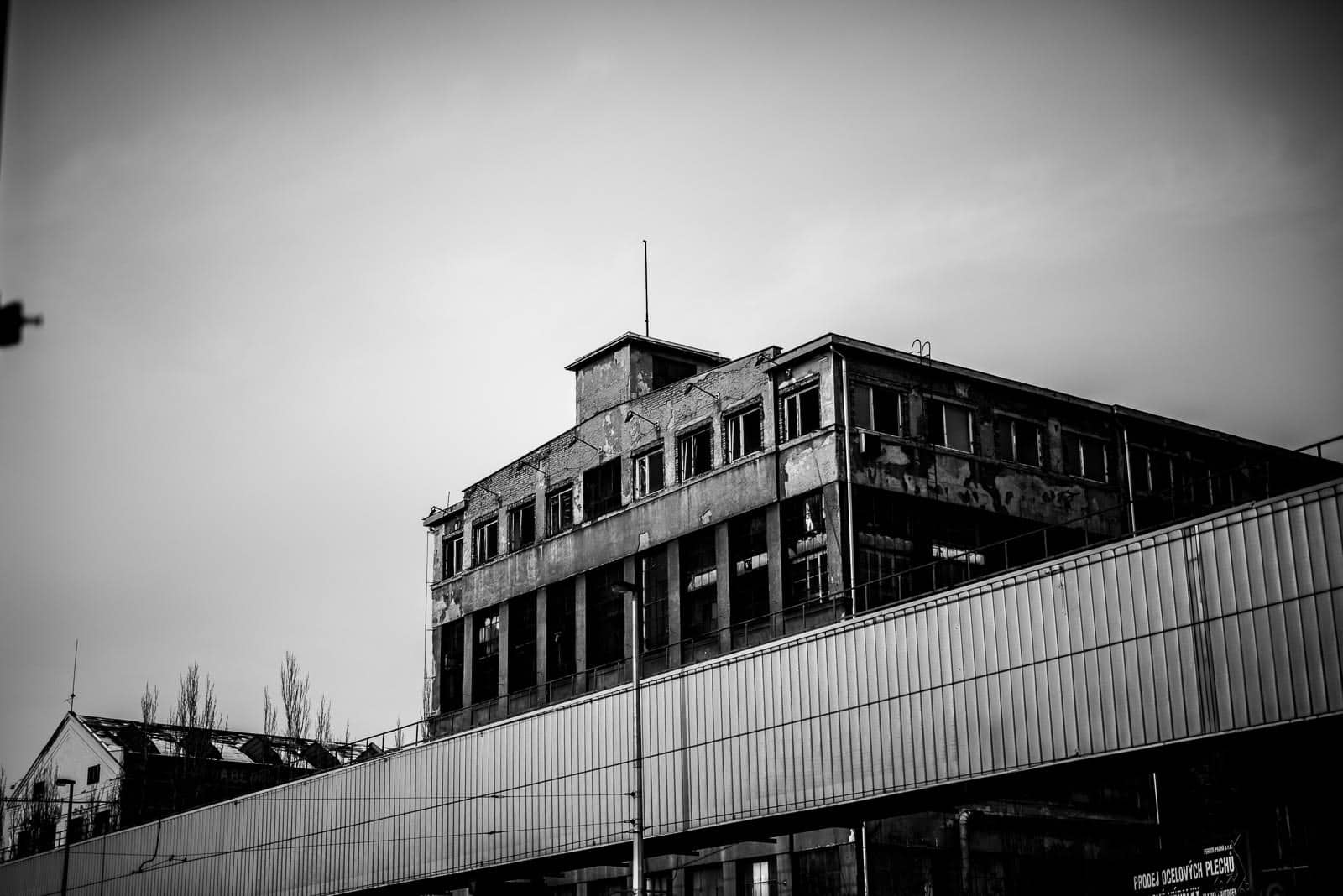 A black and white photo of an old building.