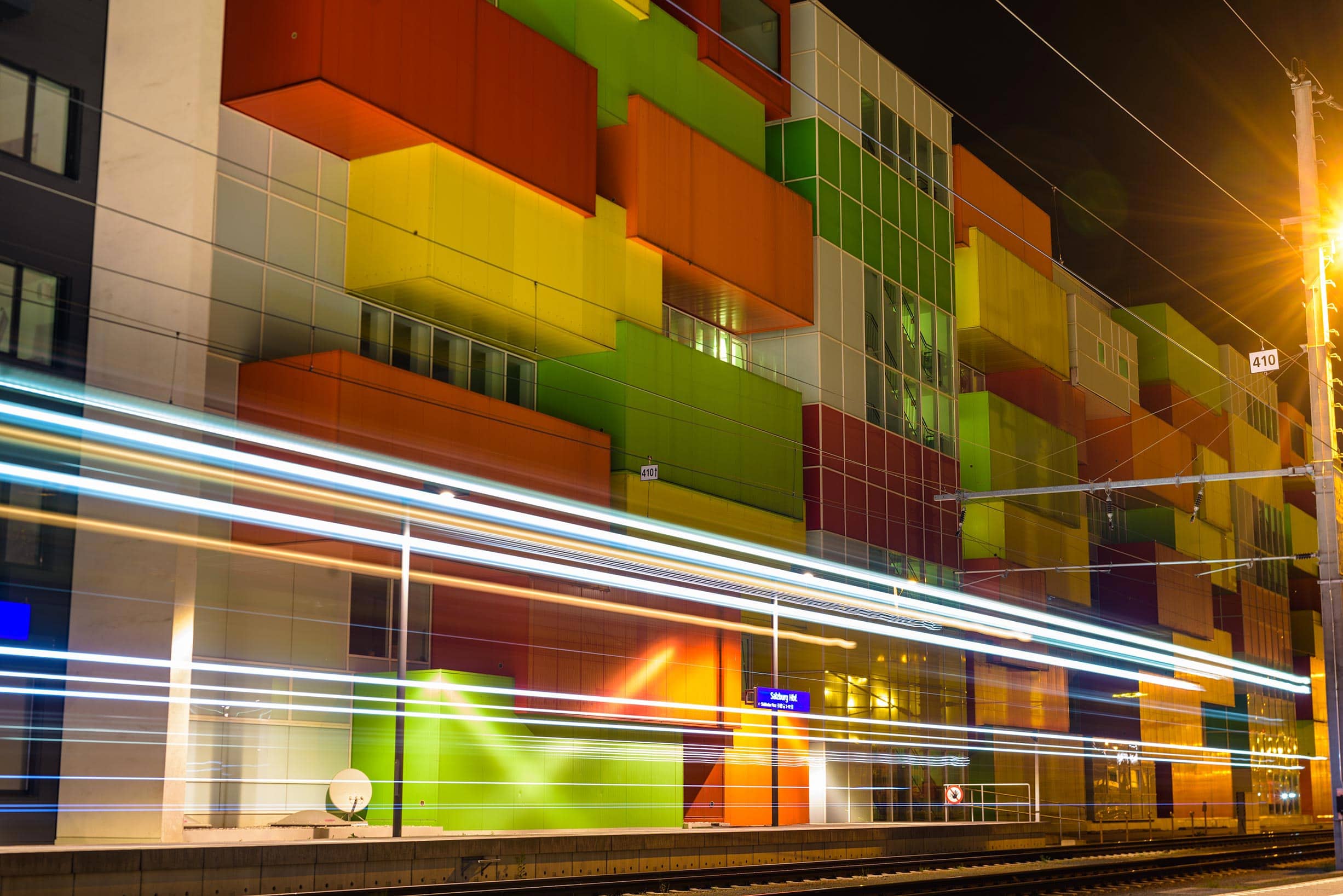 A brightly colored building.