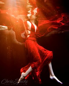 Candid Underwater Photo Red Dress Satin