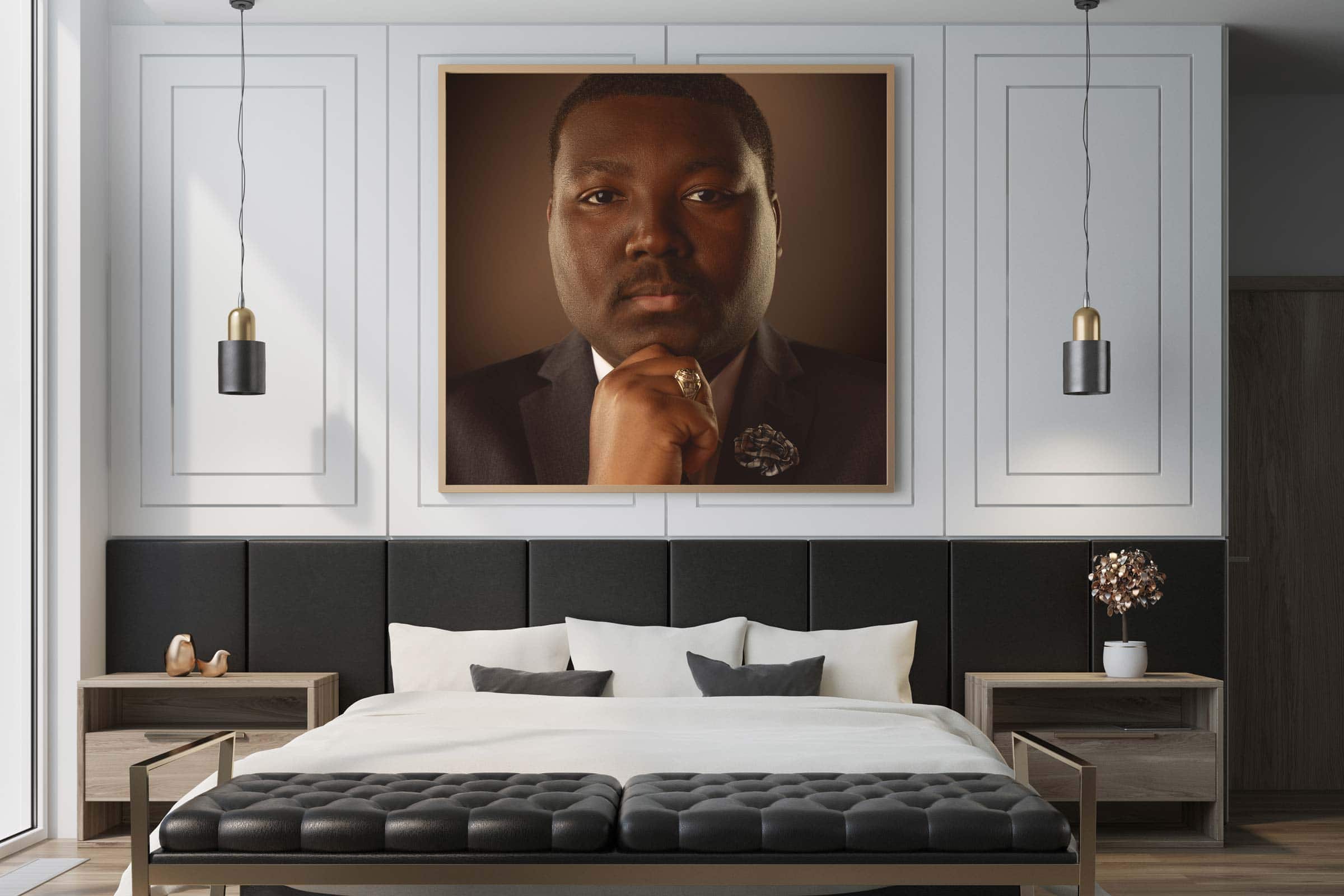 Powerful UH Grad Portrait on Wall in Bedroom