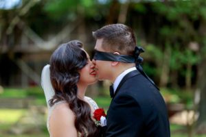 Bride and Groom Last kiss before wedding.